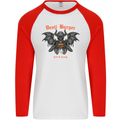 Devil Burger Demon Satan Grim Reaper BBQ Mens L/S Baseball T-Shirt White/Red