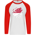 Torn Singapore Flag Singaporean Day Football Mens L/S Baseball T-Shirt White/Red