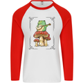 A Frog Playing the Guitar on a Toadstool Mens L/S Baseball T-Shirt White/Red