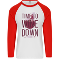 Time to Wine Down Funny Alcohol Mens L/S Baseball T-Shirt White/Red