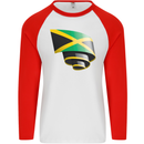Curled Jamaican Flag Jamaica Day Football Mens L/S Baseball T-Shirt White/Red