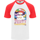 Trippy Christmas LSD Santa Magic Mushrooms Xmas Mens S/S Baseball T-Shirt White/Red