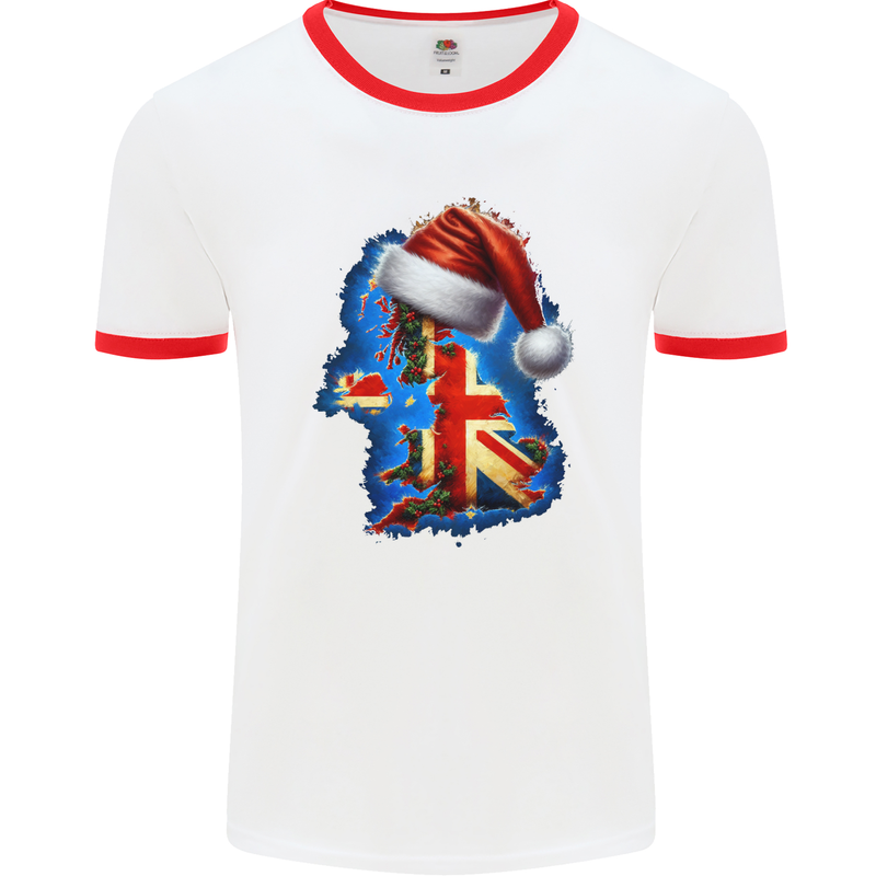 Christmas Great Britain UK Union Jack Xmas Flag Mens Ringer T-Shirt White/Red