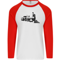 Trains Locomotive Steam Engine Trainspotting Mens L/S Baseball T-Shirt White/Red