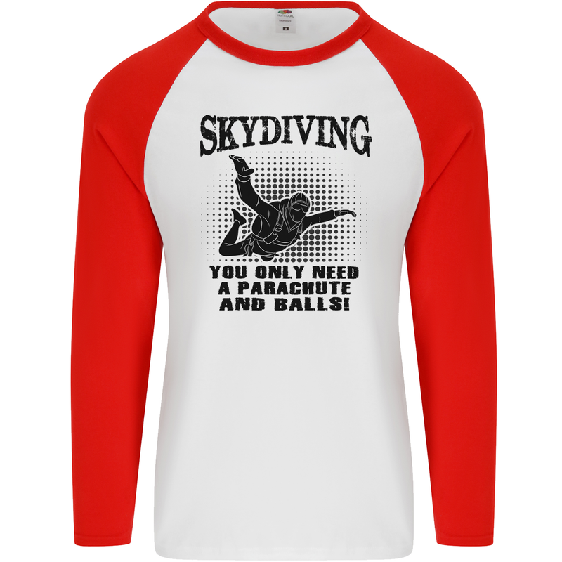 Skydiving Parachute & Balls Skydiver Funny Mens L/S Baseball T-Shirt White/Red