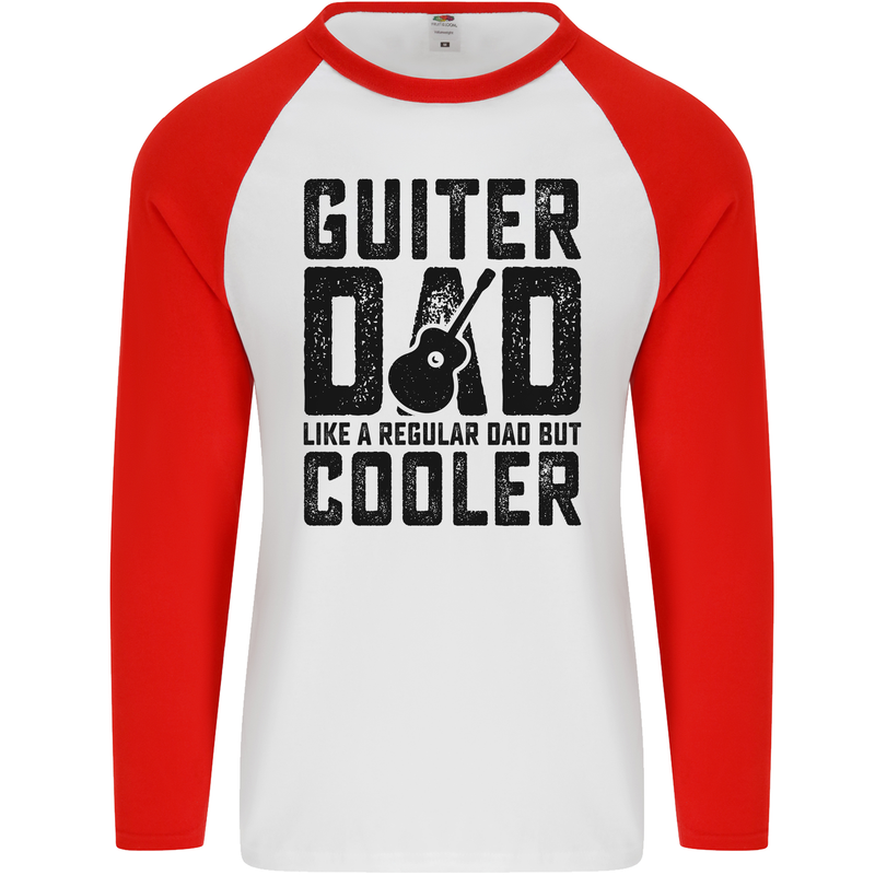 Fathers Day Guitar Dad Like a Normal Dad Mens L/S Baseball T-Shirt White/Red