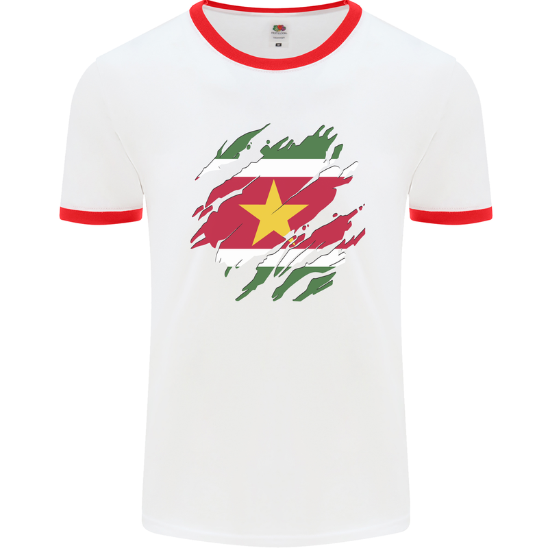 Torn Suriname Flag Suriname Day Football Mens Ringer T-Shirt White/Red