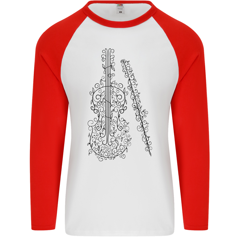 A Violin Cello Mens L/S Baseball T-Shirt White/Red