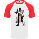 Knights Templar With Broad Sword Mens S/S Baseball T-Shirt White/Red