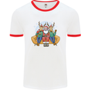 Santa Claus Chilling With Reindeers Christmas Xmas Mens Ringer T-Shirt White/Red