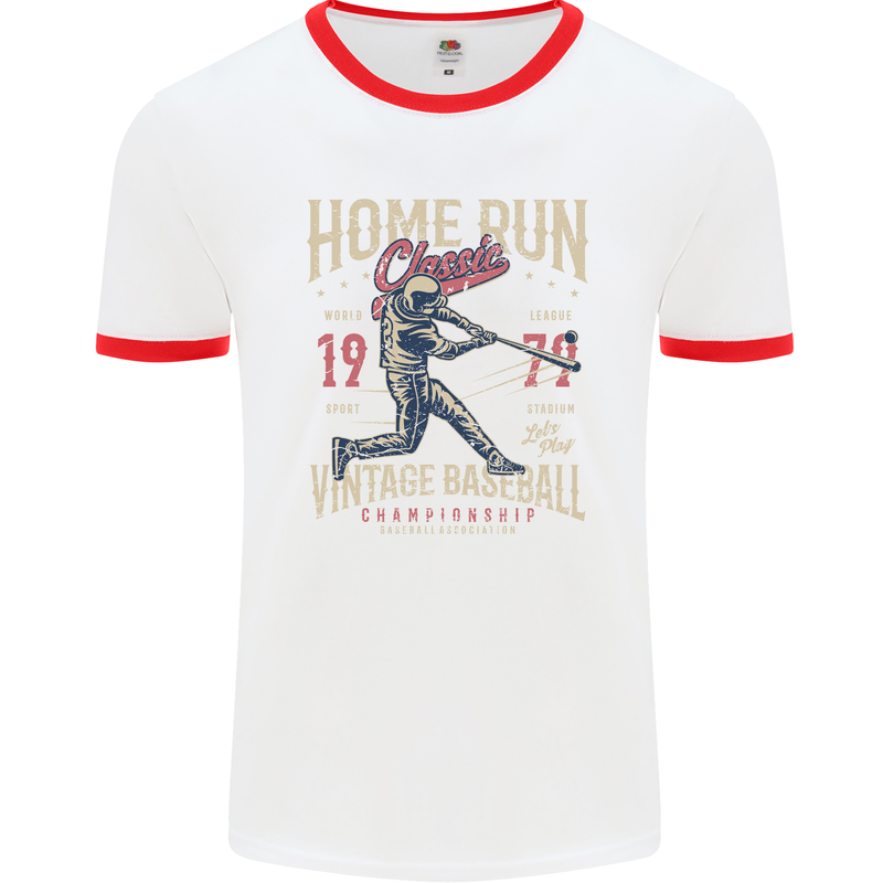 Home Run Vintage Baseball Player Mens Ringer T-Shirt White/Red