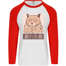 A Tired Cat Mens L/S Baseball T-Shirt White/Red