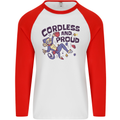 Cordless & Proud Rock Climbing Monkey Mens L/S Baseball T-Shirt White/Red