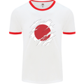 Torn Japan Flag Japanese Day Football Mens Ringer T-Shirt White/Red