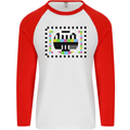 TV Test Pattern as Worn by Mens L/S Baseball T-Shirt White/Red