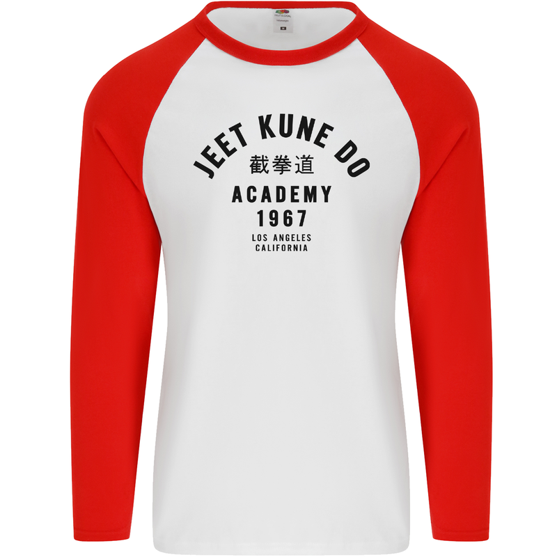 Jeet Kune Do Academy MMA Martial Arts Mens L/S Baseball T-Shirt White/Red