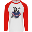 American Football Bulldog With Tattoos Mens L/S Baseball T-Shirt White/Red