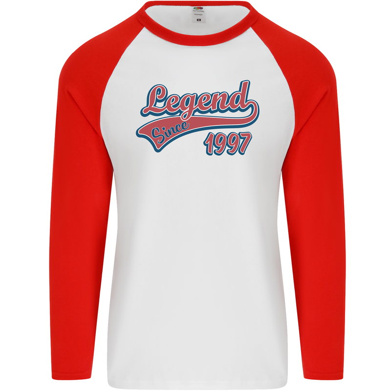 Legend Since 26th Birthday 1997 Mens L/S Baseball T-Shirt White/Red
