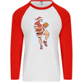 Christmas Basketball Santa Xmas Mens L/S Baseball T-Shirt White/Red