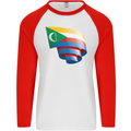 Curled Comoros Flag Comorian Day Football Mens L/S Baseball T-Shirt White/Red