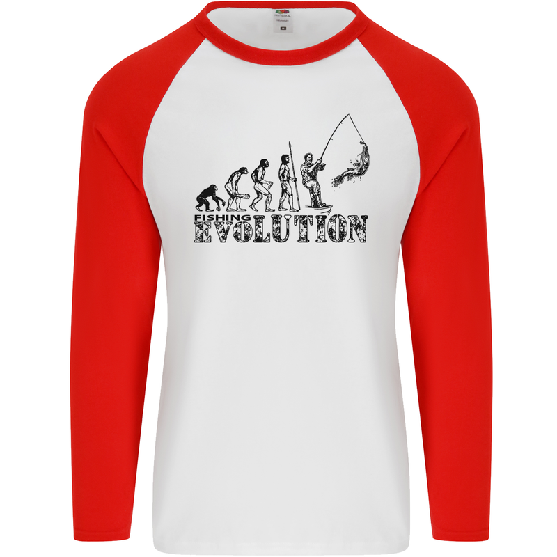 Evolution of a Fisherman Funny Fisherman Mens L/S Baseball T-Shirt White/Red