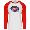 Space Planet Dessert Funny Food Mens L/S Baseball T-Shirt White/Red