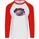 Space Planet Dessert Funny Food Mens L/S Baseball T-Shirt White/Red