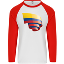 Curled Columbia Flag Columbian Day Football Mens L/S Baseball T-Shirt White/Red