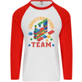 Construction Funny Building Blocks Bricks Mens L/S Baseball T-Shirt White/Red
