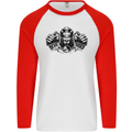 Devil Rider Motorcycle Motorbike Biker Mens L/S Baseball T-Shirt White/Red