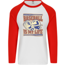 Baseball is My Life Mens L/S Baseball T-Shirt White/Red