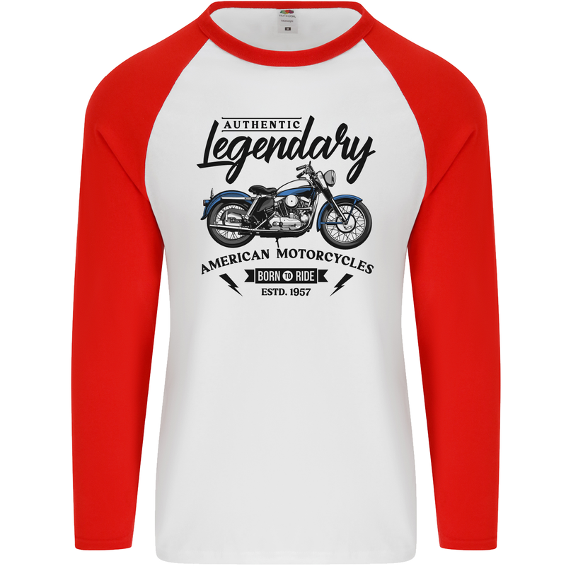 Legendary Motorcycles Biker Cafe Racer Mens L/S Baseball T-Shirt White/Red