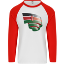Curled Kenya Flag Kenyan Day Football Mens L/S Baseball T-Shirt White/Red