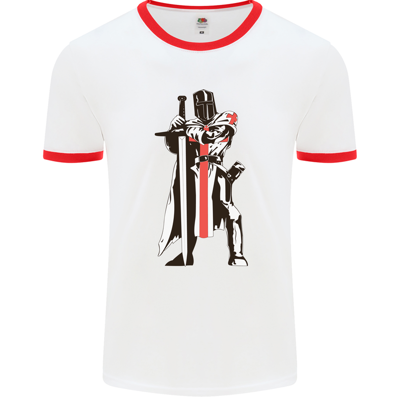 St Georges Day Knights Templar Sword Mens Ringer T-Shirt White/Red