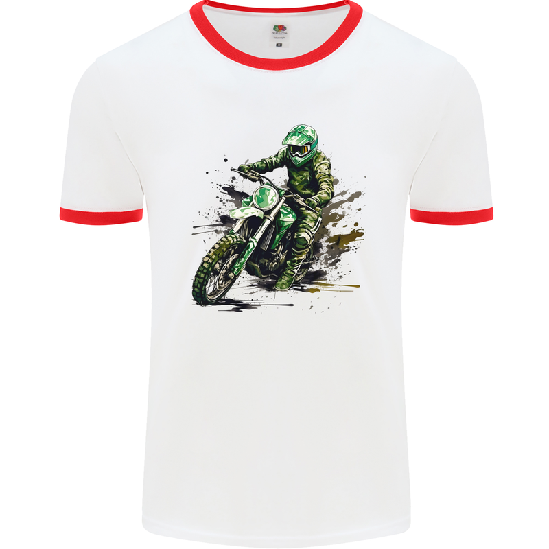 Graffiti Motorcross MotoX Motorbike Biker Mens Ringer T-Shirt White/Red