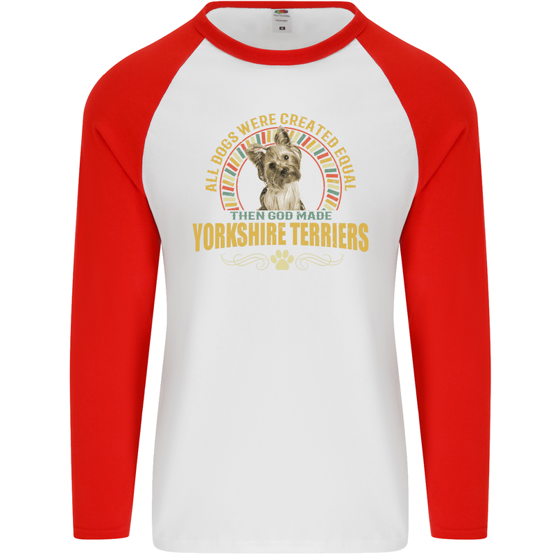A Yorkshire Terrier Dog Mens L/S Baseball T-Shirt White/Red