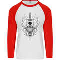 Sabre Tooth Tiger Skull Sword Mens L/S Baseball T-Shirt White/Red