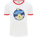 Funny Alien Abduction UFO Mens Ringer T-Shirt White/Red