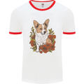 Corgi Dog With Flowers Mens Ringer T-Shirt White/Red