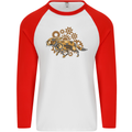 Steampunk Fox Mens L/S Baseball T-Shirt White/Red