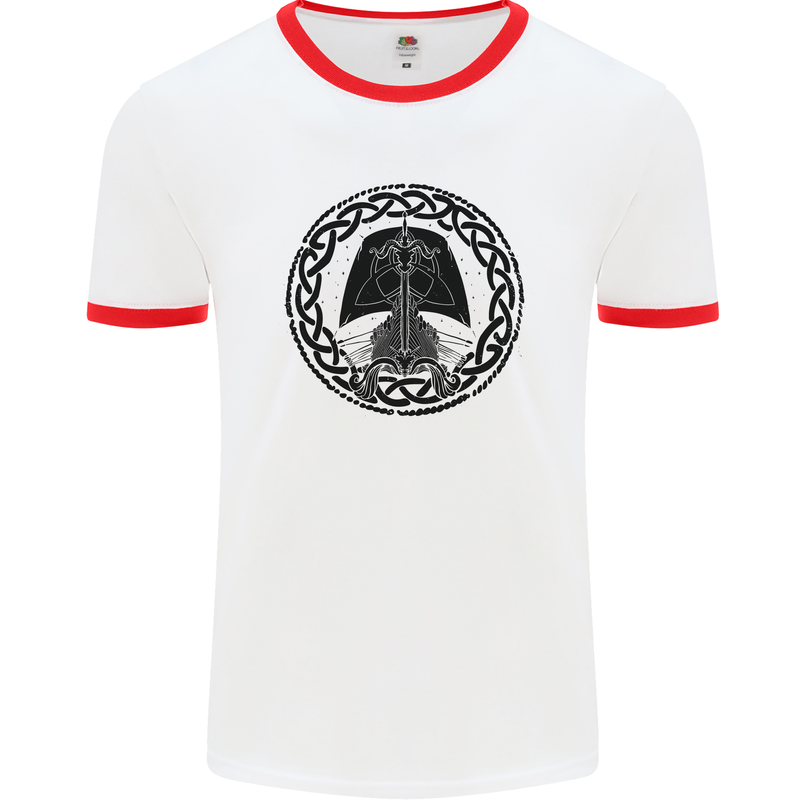 A Viking Ship Mens Ringer T-Shirt White/Red
