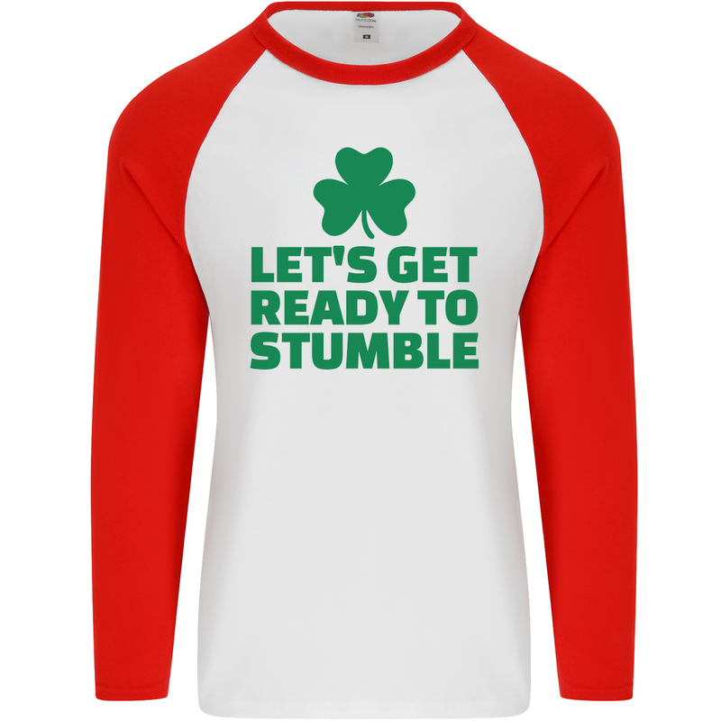 Get Ready to Stumble St. Patrick's Day Mens L/S Baseball T-Shirt White/Red