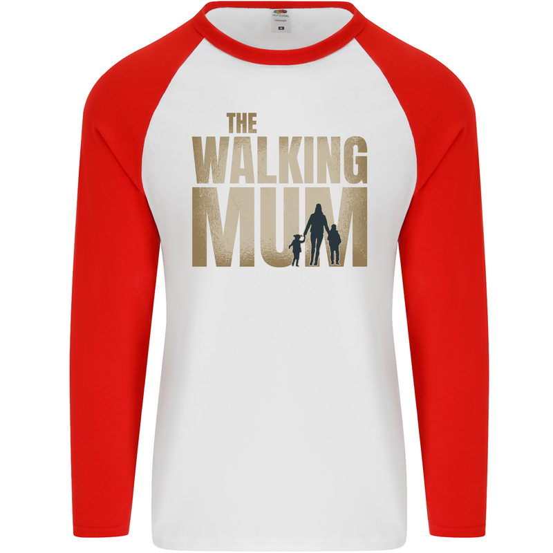 The Walking Mum Funny Mothers Day Mummy Mens L/S Baseball T-Shirt White/Red