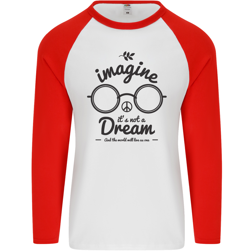 Imagine Its Not a Dream World Peace Hippy Mens L/S Baseball T-Shirt White/Red