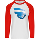 Curled Nicaragua Flag Nicaraguan Day Football Mens L/S Baseball T-Shirt White/Red