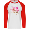 An Orchid Mantis Mens L/S Baseball T-Shirt White/Red