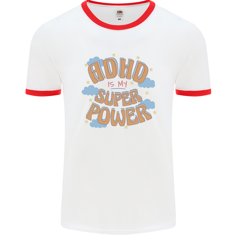 ADHD is My Superpower Mens Ringer T-Shirt White/Red