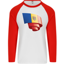 Curled Moldova Flag Moldovan Day Football Mens L/S Baseball T-Shirt White/Red