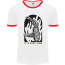 It's Beer Time Skeleton Hand Skull Mens Ringer T-Shirt White/Red