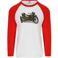 Motorcycle and Sidecar Biker Motorbike Mens L/S Baseball T-Shirt White/Red